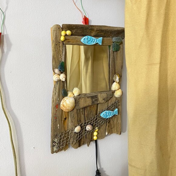 Wall Hanging Driftwood Nautical Mirror, Fish and Shells, Handmade Driftwood Mirr - Picture 4 of 10